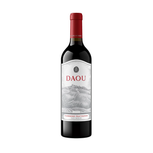 A bottle of Daou Vineyards Cabernet Sauvignon 2023 wine with a label that includes the brand name and the type of wine. The background is plain.