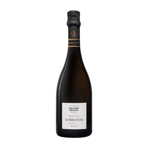 Bottle of Leclerc-Briant Les Monts Ferres Vertus Premier Cru Brut Zero 2018 champagne with a visible label on a white background
