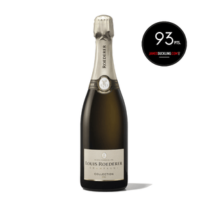 Louis Roederer champagne bottle with a James Suckling point rating on a white background