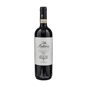 Red wine bottle with Villa Antinori label on a white background