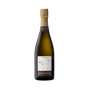 A bottle of Roger Coulon L'Hommee 1er Cru Extra Brut Champagne with a beige label and a golden cap.