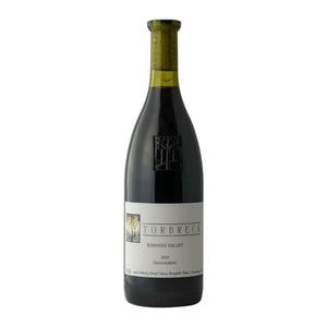 A bottle of Torbreck Descendant 2020 wine with a label indicating it is a single vineyard Shiraz Viognier blend from the Barossa Valley.